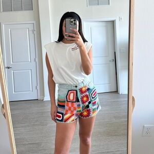 Farm Rio: Multicolor Crochet Patchwork Jean Shorts